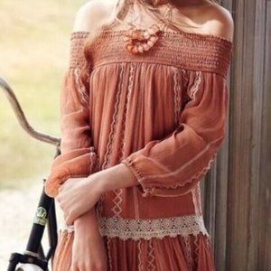 Floreat Anthropologie Dusty Rose BOHO Baby Doll Dress Size Small EUC